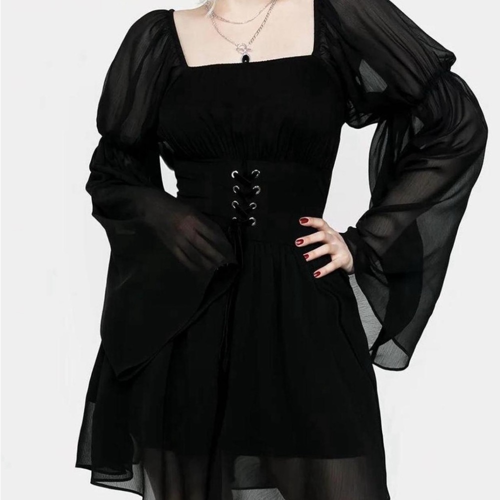 Disturbia Sheer Corset Lace Up Mini Dress